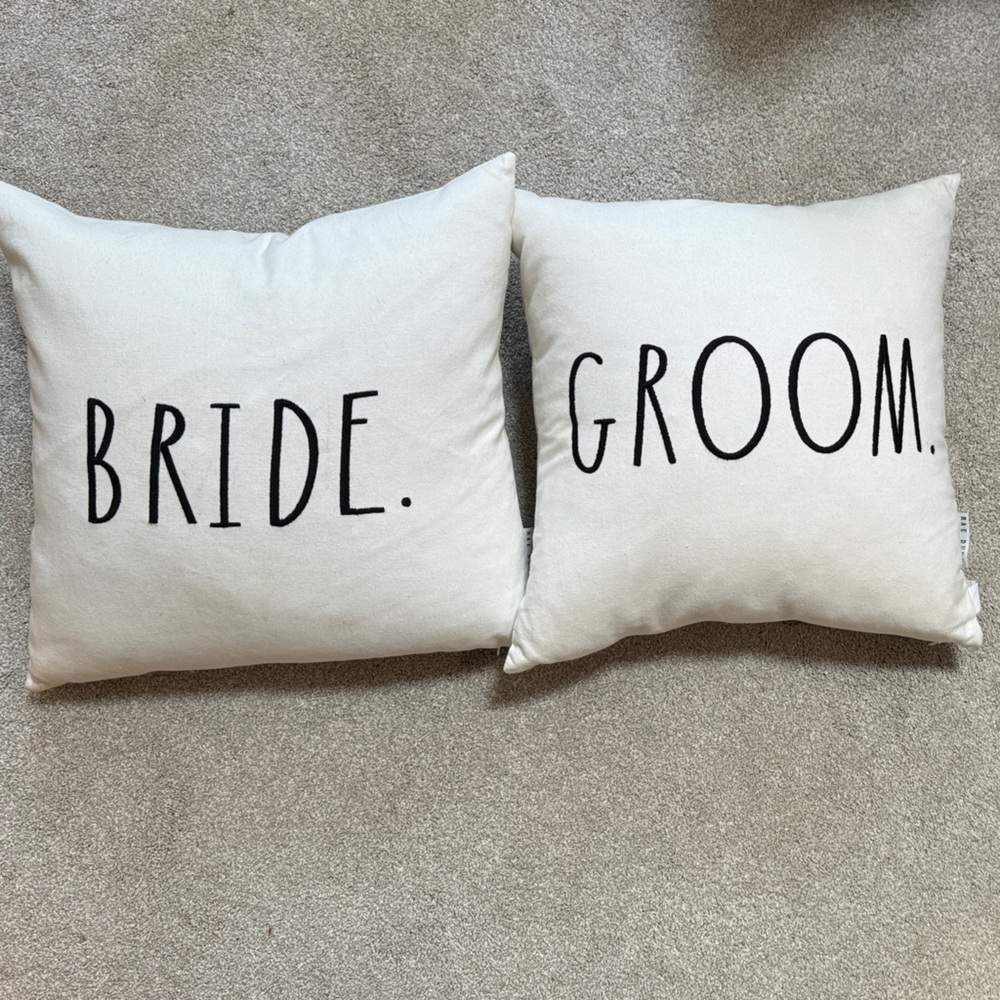 Rae Dunn Bride and Groom Pillow Set - Cream